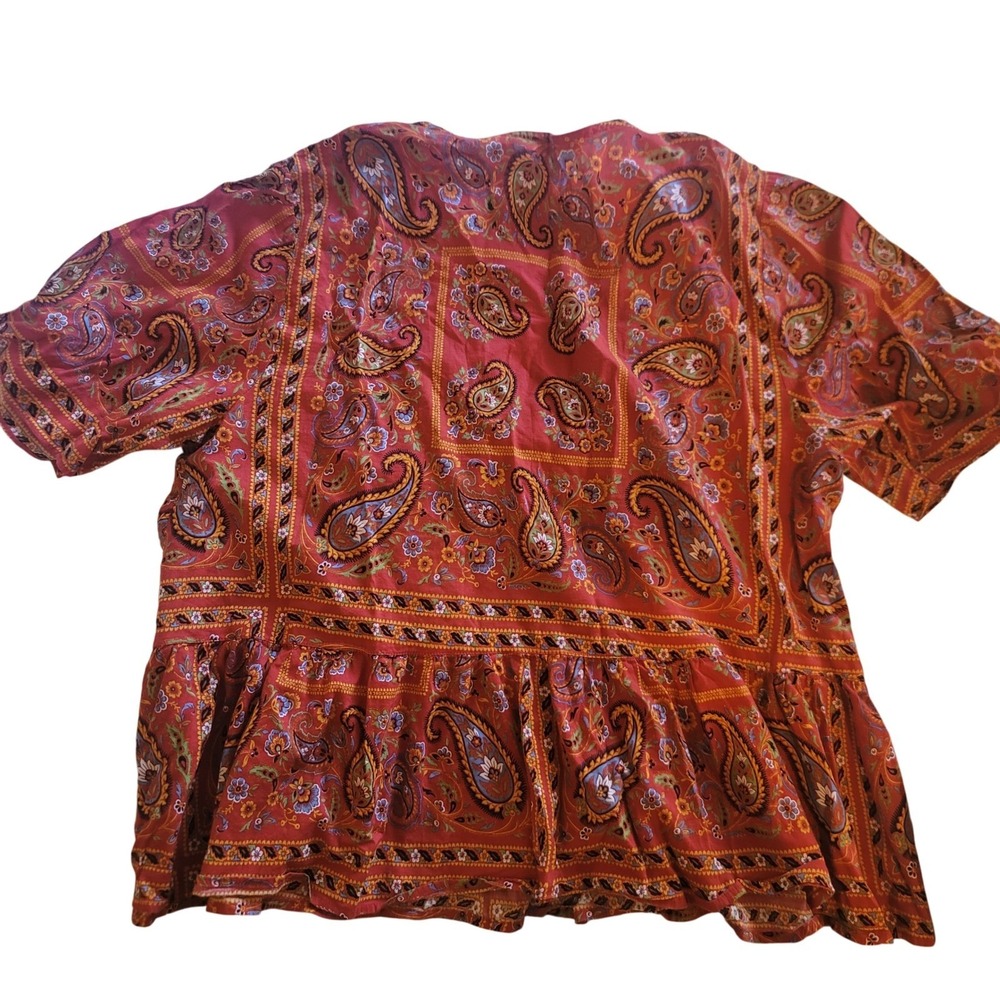 Madewell Paisley Print Peplum Top‎ Red Boho Festival Blouse Medium - Picture 6 of 7